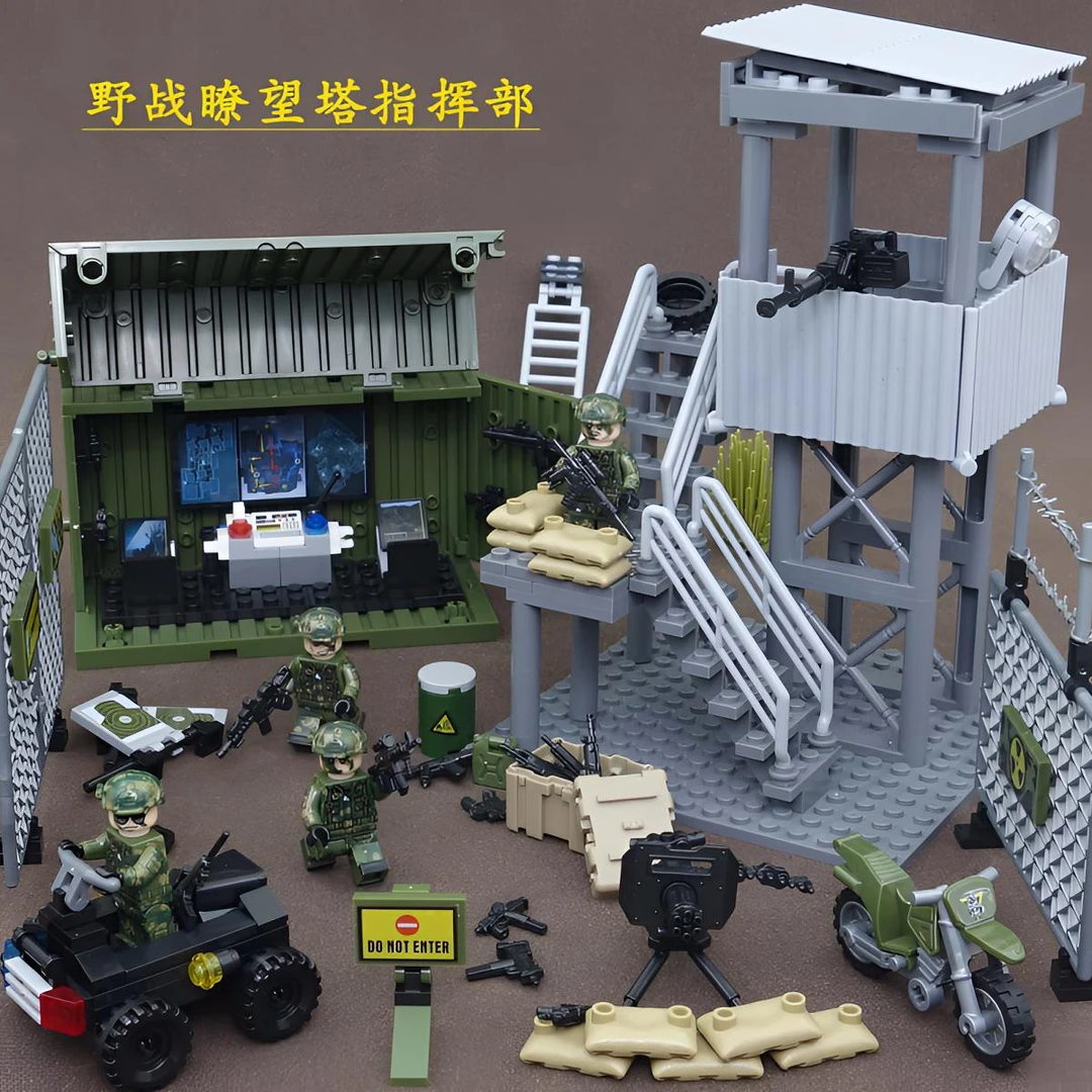 特警野战岗哨指挥部猛士装甲车特种兵人仔男孩子益智拼装积木玩具