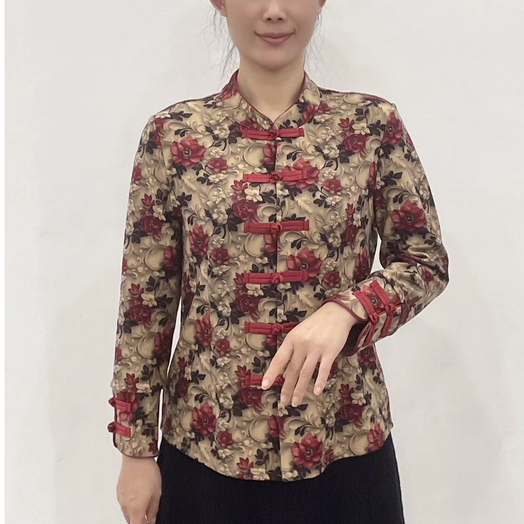 冬季妈妈装外套开衫中老年女装宝宝绒中式立领盘扣开衫