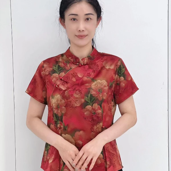 袍领经典新中式819国风复古碎花时尚妈妈装