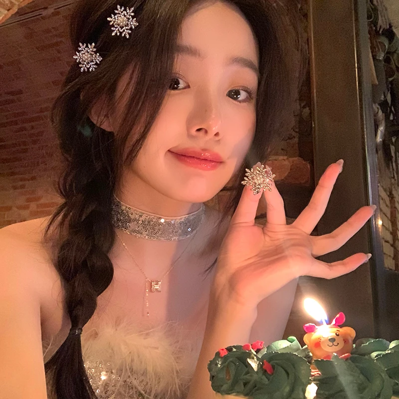 圣诞节秋冬雪花珠发夹女小夹子鸭嘴夹前额刘海夹发饰头饰高级感