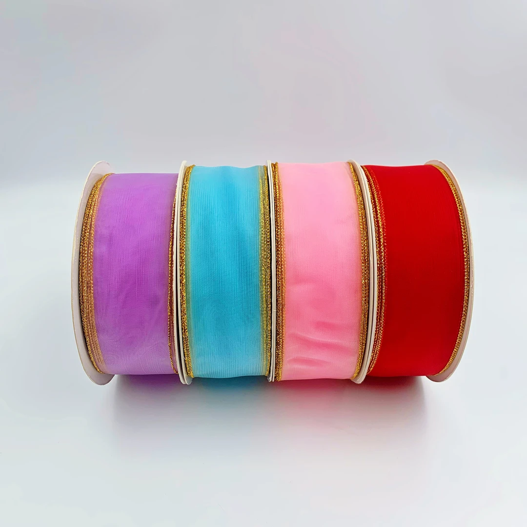 【小蚂蚁饰品】4厘米高密度雪纱金边硬网纱彩带手工蝴蝶结发饰头饰