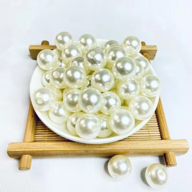 【小蚂蚁饰品】直孔珠散珠幻彩半面珠材料米白色仿珍珠双孔圆珠子