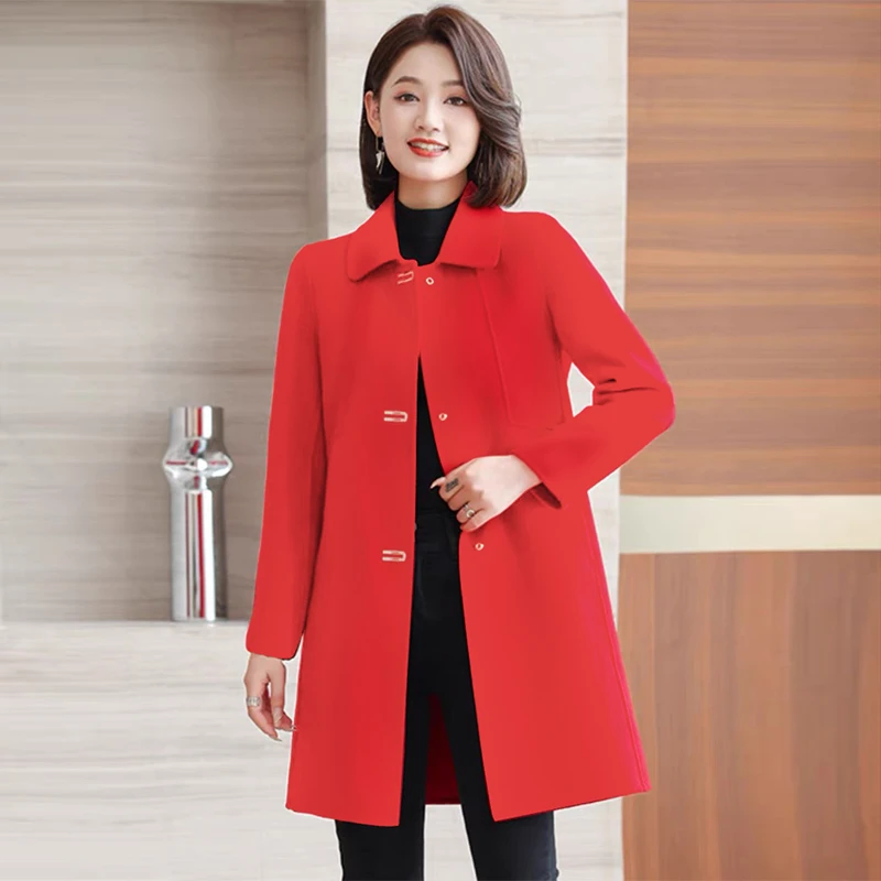 JH2066专柜女新款2024冬气质时尚羊毛双面呢大衣外套