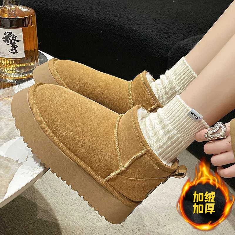 回力潮品女鞋厚底冬加绒短筒东北棉鞋2023年新款加厚保暖增高雪地