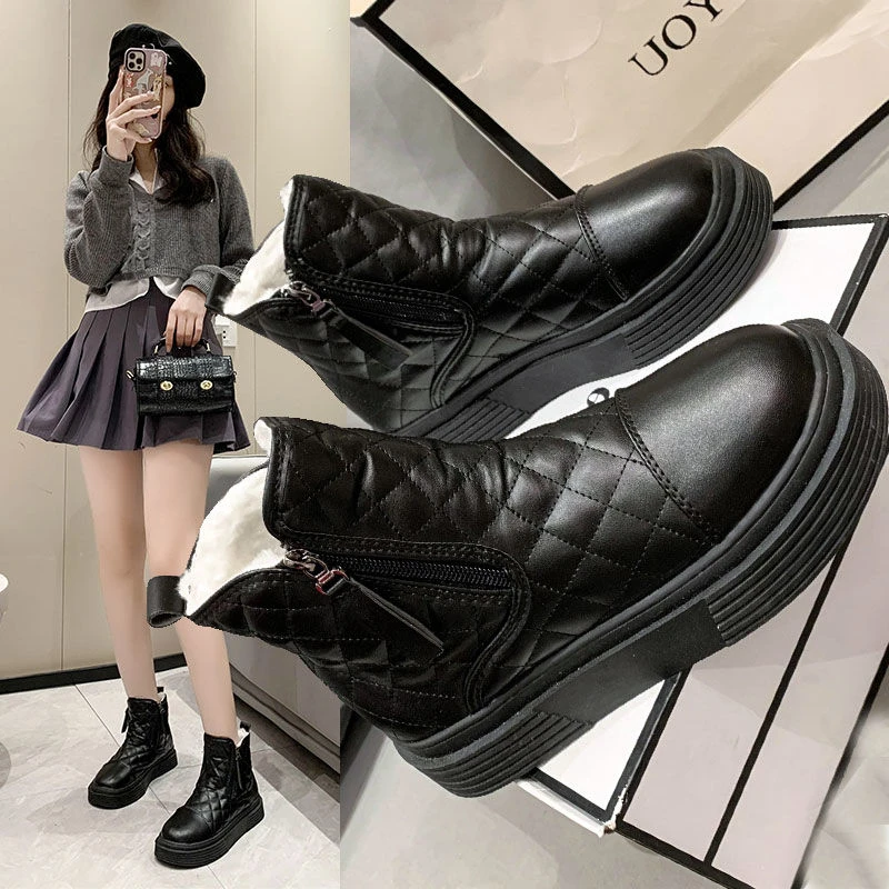 回力潮品雪地靴女冬2022年新款软皮防水防滑平底短靴大棉鞋加绒加