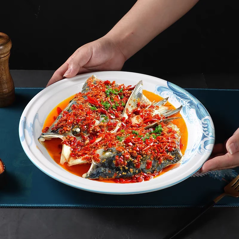 剁椒鱼头专用盘子陶瓷商用家用蒸鱼盘子大盘鸡大号圆形深盘汤菜盘