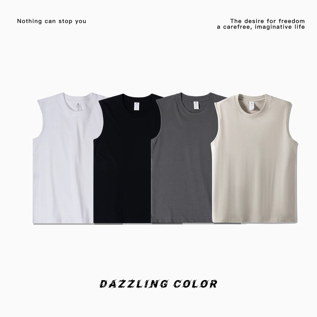 【纯棉背心】100%长绒棉纯棉宽松T恤休闲美式圆领重磅简约男女同款
