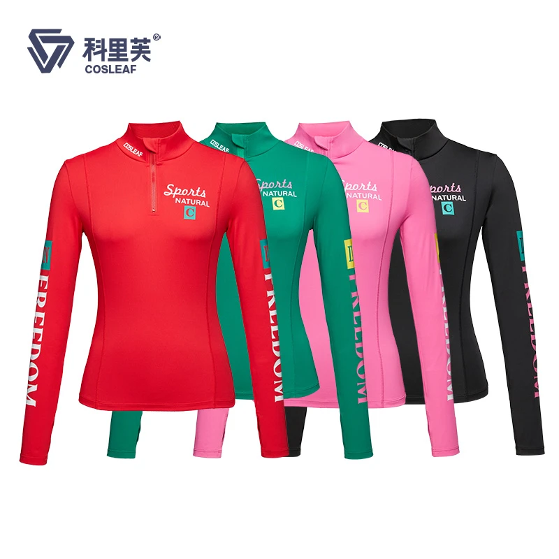 科里芙爆款上新印花立领半胸拉链长袖跑步健身户外运动透气上衣女