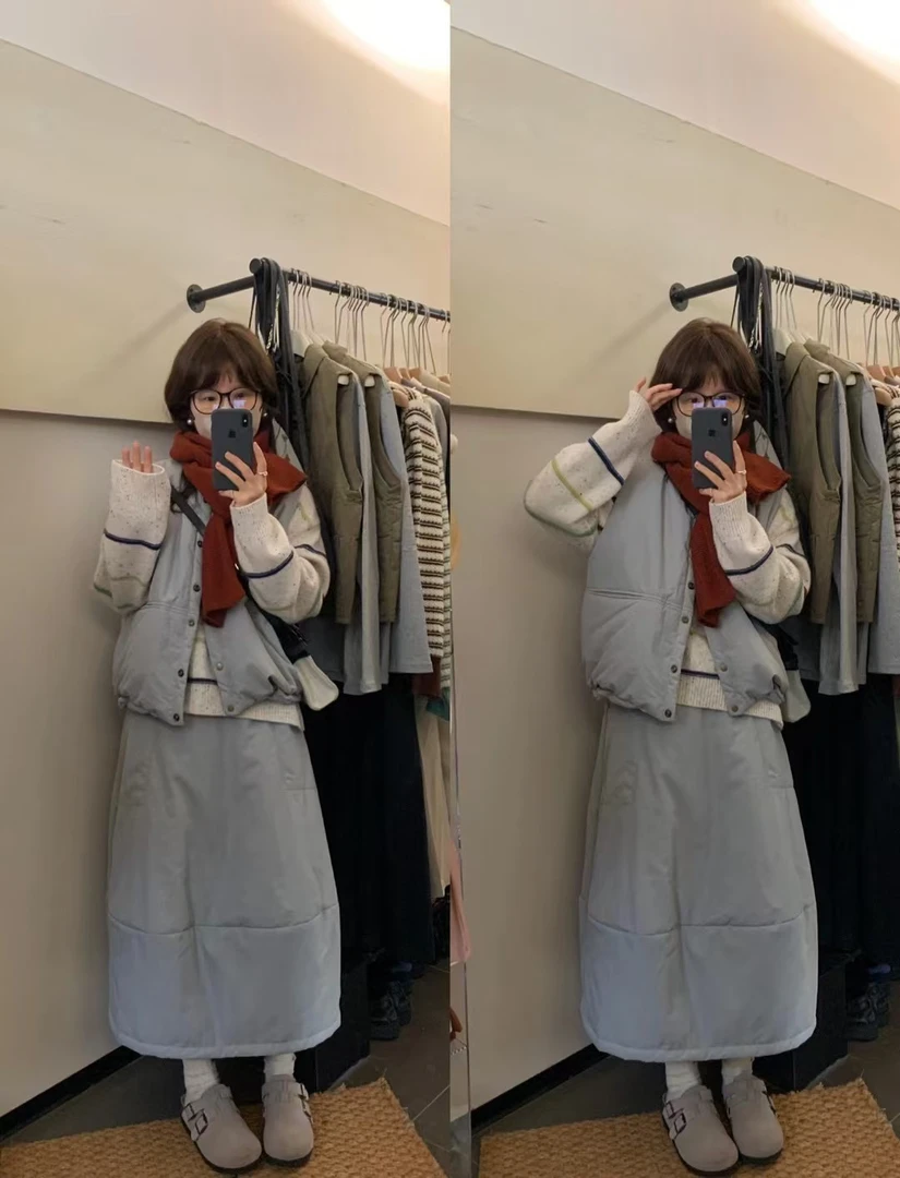 【小李】  秋冬季夹棉马甲套装裙