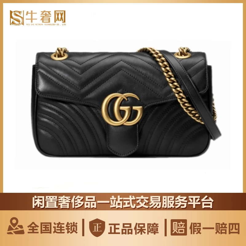 95新 GUCCI/古驰 牛奢网周年庆/古驰 黑金 马蒙26 单肩斜挎包
