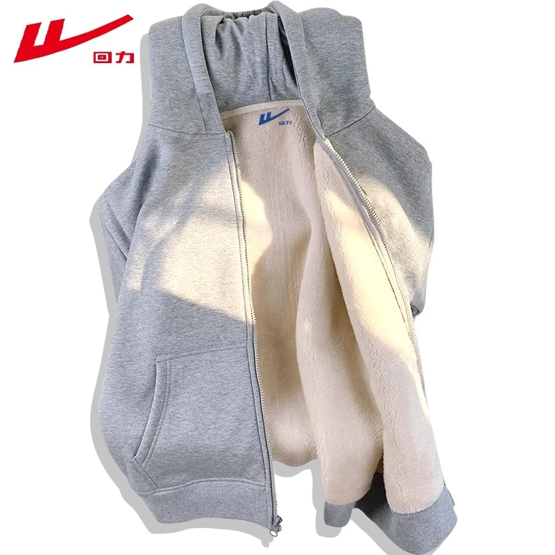 回力国潮加绒加厚秋冬连帽卫衣男女慵懒风拉链开衫潮牌外套2024年