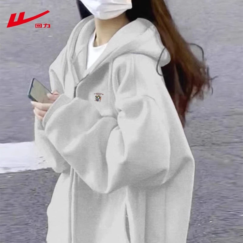 回力潮牌连帽拉链开衫加绒加厚卫衣春秋冬男女装2025新款宽松外套