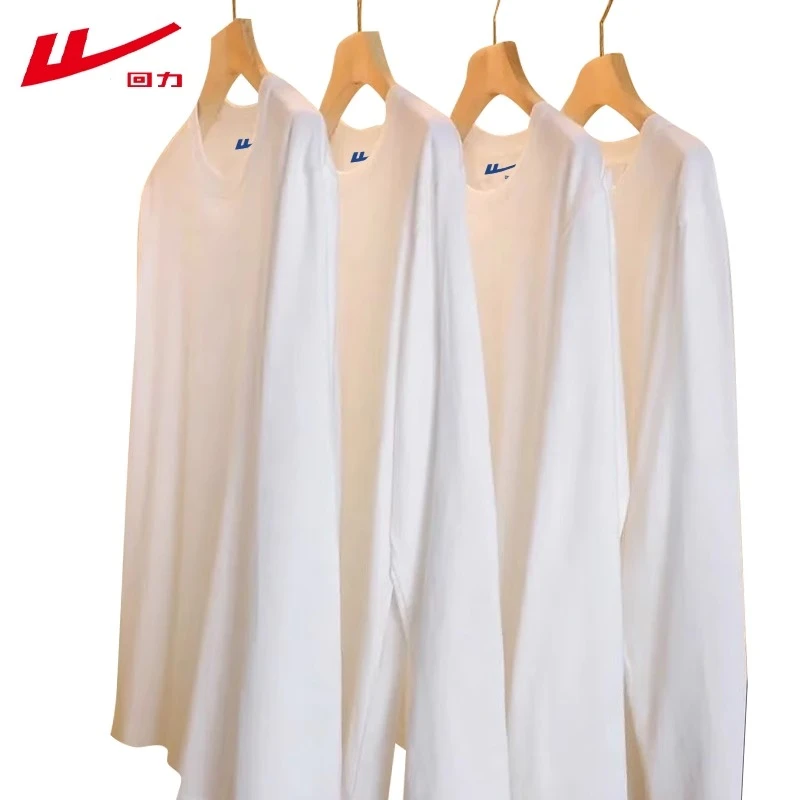 回力春秋冬纯棉圆领长袖T恤男女2025打底衫新款宽松纯色百搭上衣