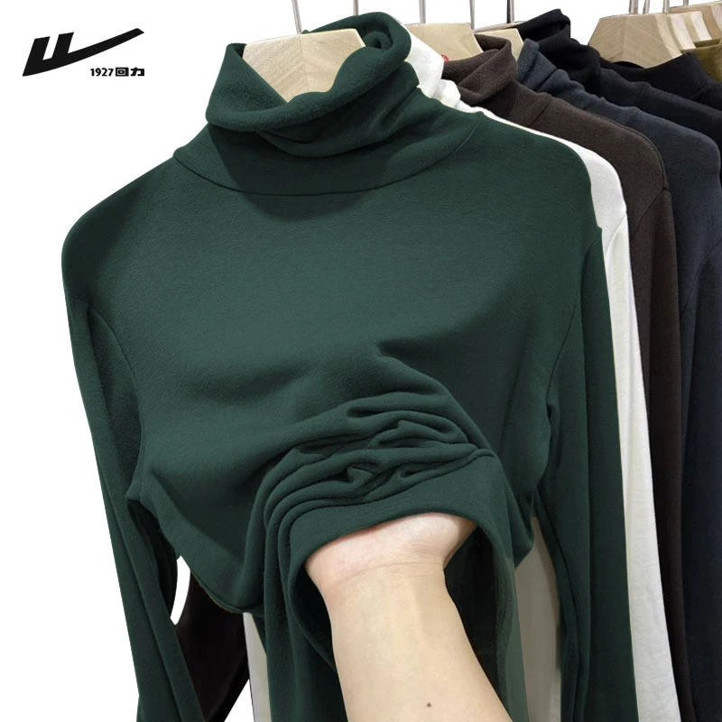 回力阳离子德绒高领打底衫秋冬季2024新款修身韩版显瘦长袖t恤女