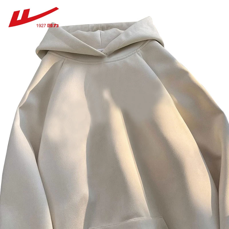 回力秋冬装外套男女卫衣连帽美式2024新款薄款宽松鹿皮绒上衣情侣