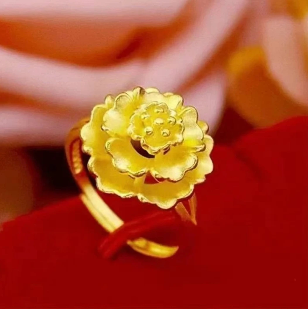 合金戒指 精工牡丹花开口戒指时尚百搭潮流款