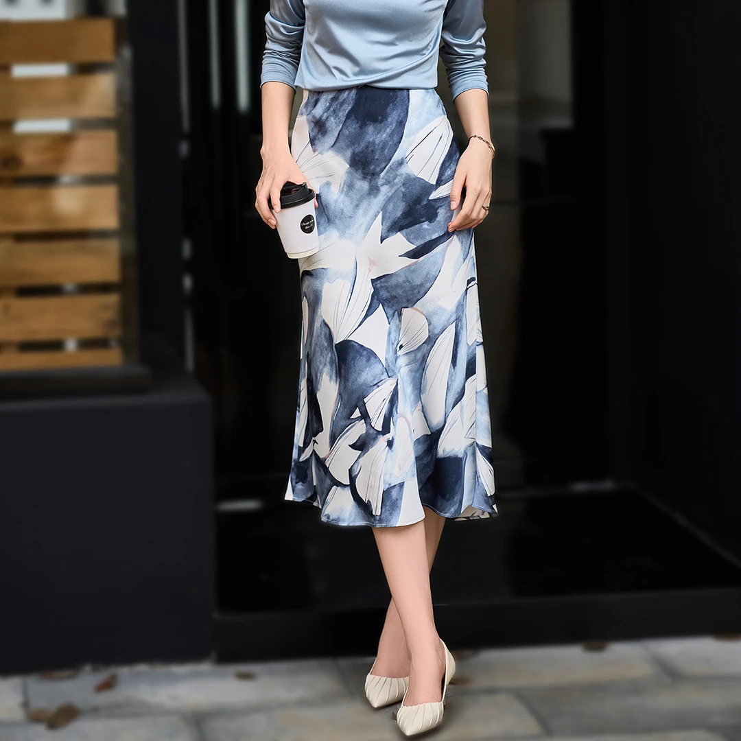 皖儿夏季新款优雅气质百搭半身裙高腰显瘦印花一步裙女5M24CI3821