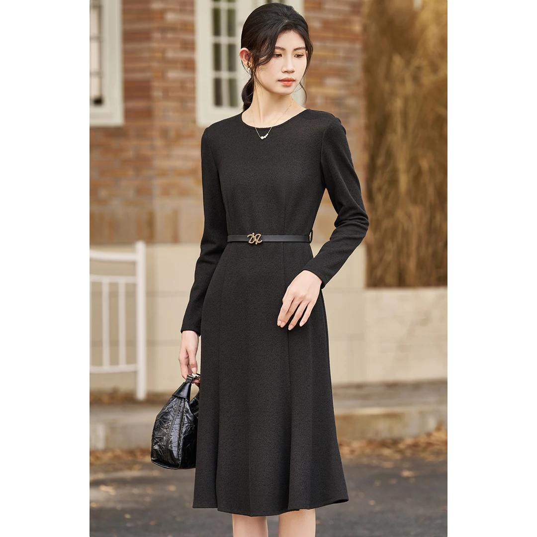 皖儿2024冬季新款经典百搭显瘦鱼尾小黑裙气质连衣裙5M24DL4767