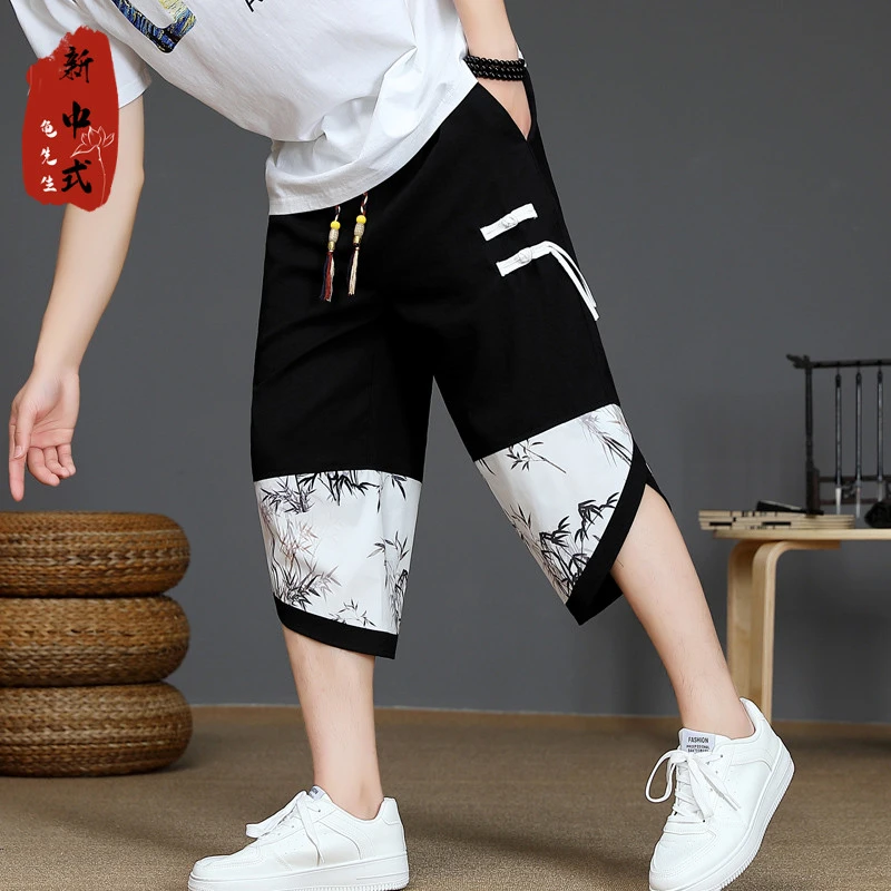 新中式国风男装 2024夏季新品 男士直筒休闲裤 复古帅气七分裤