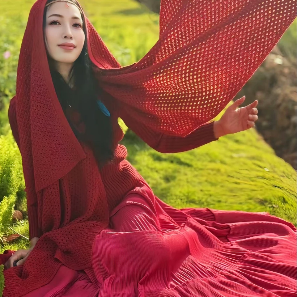 【必入美裙】【孔雀裙】春季新款长裙显瘦金丝绒超长款大摆百褶女