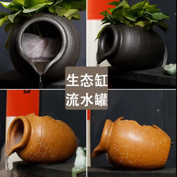 生态鱼缸陶瓷罐开口循环流水配件庭院花园造景装饰品摆件过滤大号