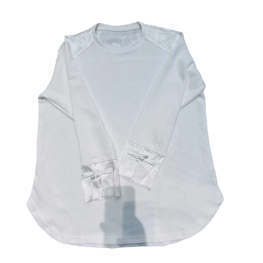 2024仟禧新款袖口盘扣百搭拼接潮流高端时尚休闲长袖T恤