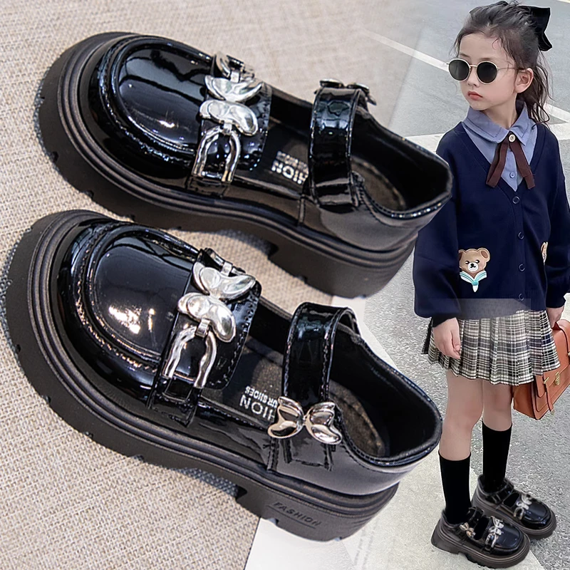 儿童休闲软底防滑中大童单鞋女童皮鞋2025春秋新款时尚蝴蝶