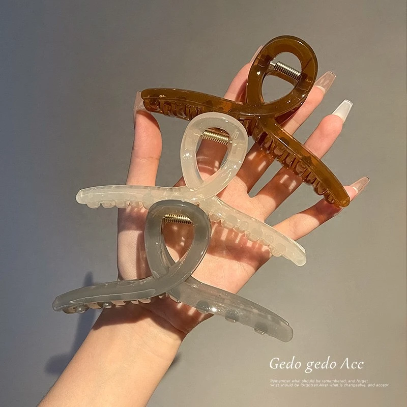 【1个装】11cm大号果冻色交叉抓夹亚克力头发夹后脑勺鲨鱼夹洗澡夹