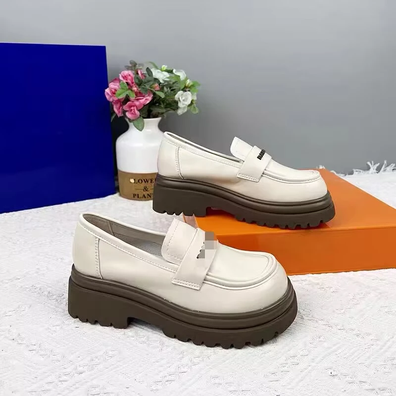 7728时尚休闲百搭品牌女鞋圆头马赛克单鞋厚底软底真皮乐福鞋7728