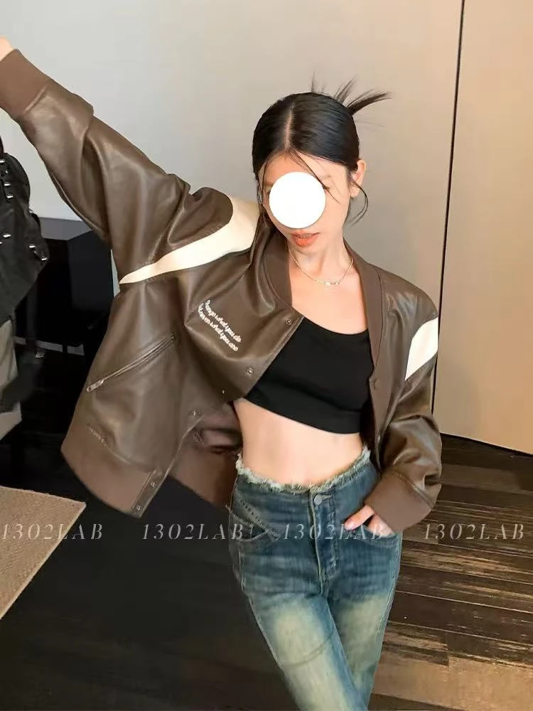 白巧  棒球款皮衣