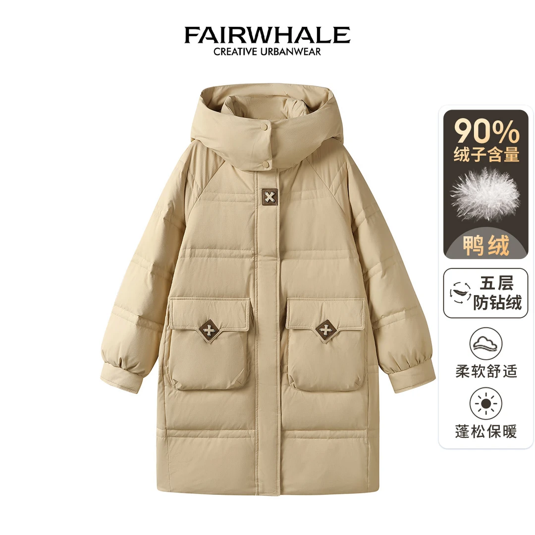 【慧姐专属】马克华菲女装休闲保暖大口袋中长款羽绒服F44014A065