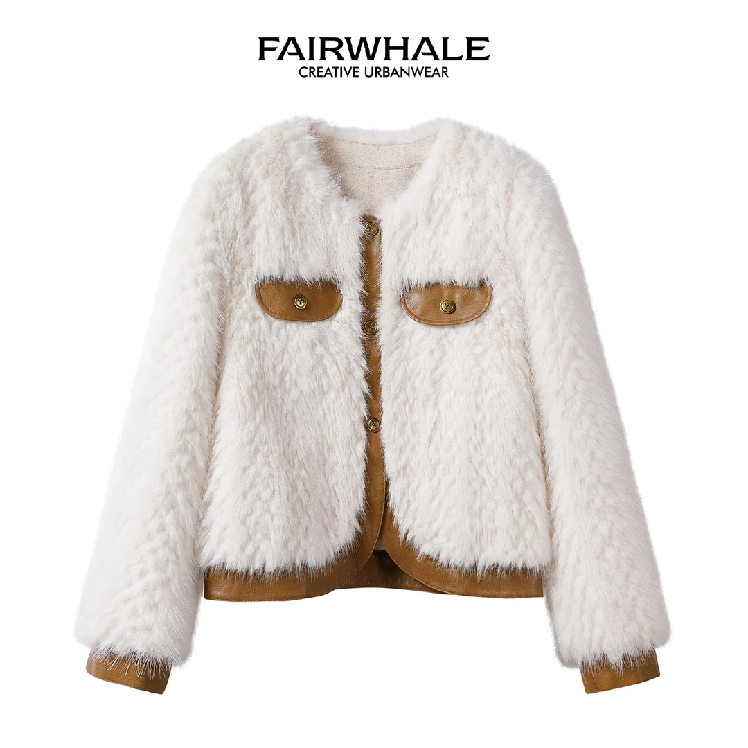 马克华菲女装时尚名媛毛绒拼接宽松小众炸街高级感女装F34010A029