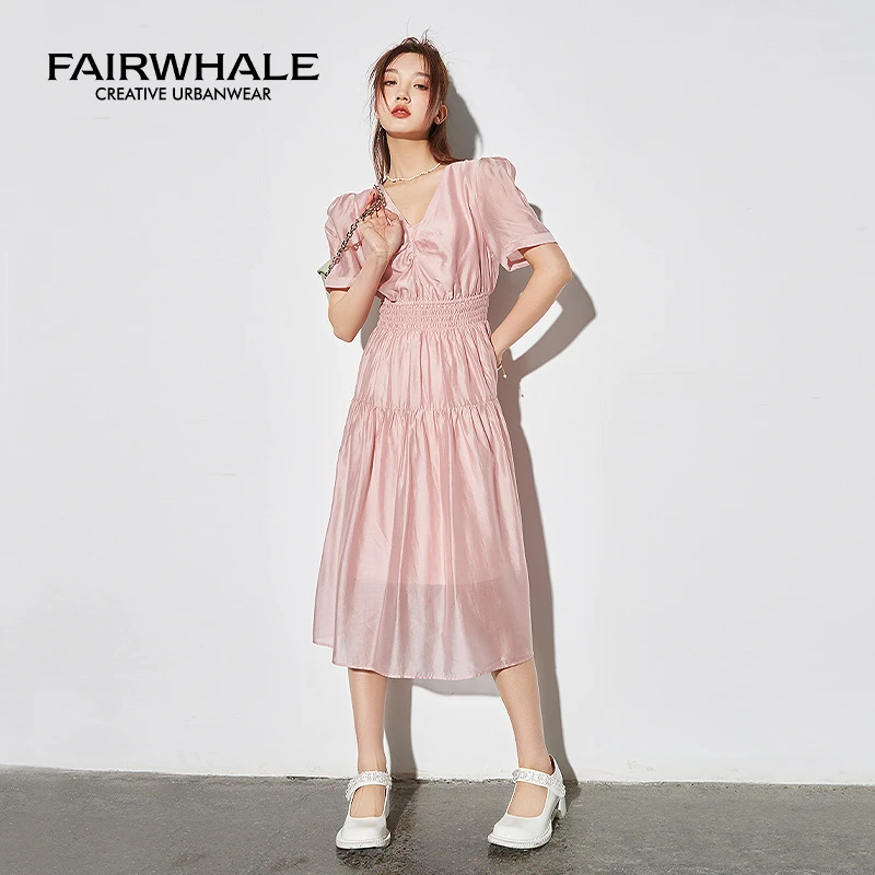 马克华菲裙子显瘦V领气质女装连衣裙舒适柔软亲肤女F22028A545HD