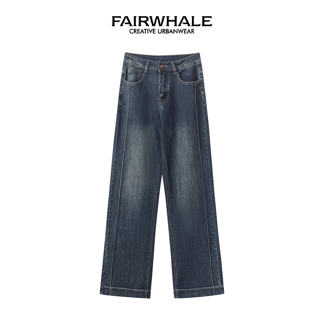 【李不了】马克华菲女装潮流阔腿休闲百搭牛仔裤 F43037A024