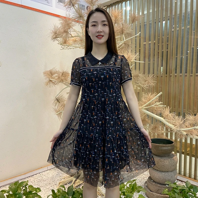 夏季新款翻领碎花减龄连衣裙女时尚气质短袖中长款遮肉显瘦印花裙