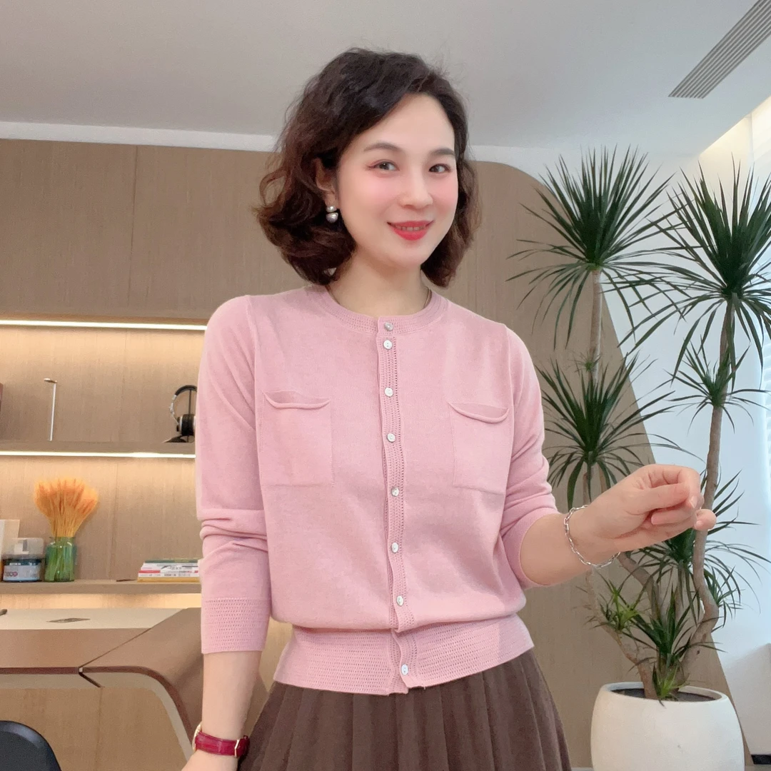 长袖圆领双口袋款针织羊毛衫#22726秋季时尚气质百搭