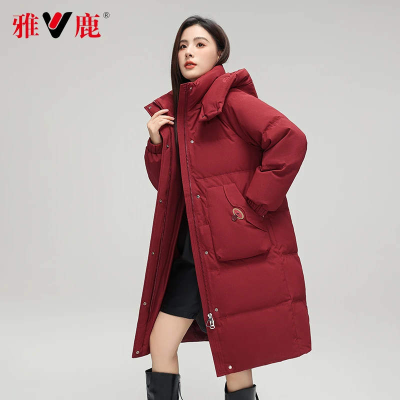 雅鹿品牌羽绒服女中长款2024冬季新款时尚白鸭绒宽松加厚保暖外套