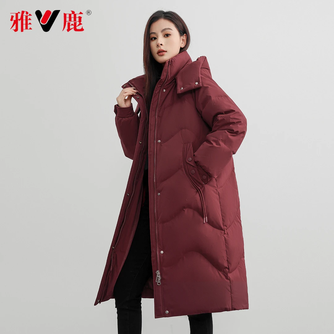 雅鹿长款羽绒服女长过膝2024新款白鸭绒加厚宽松保暖品牌外套冬季