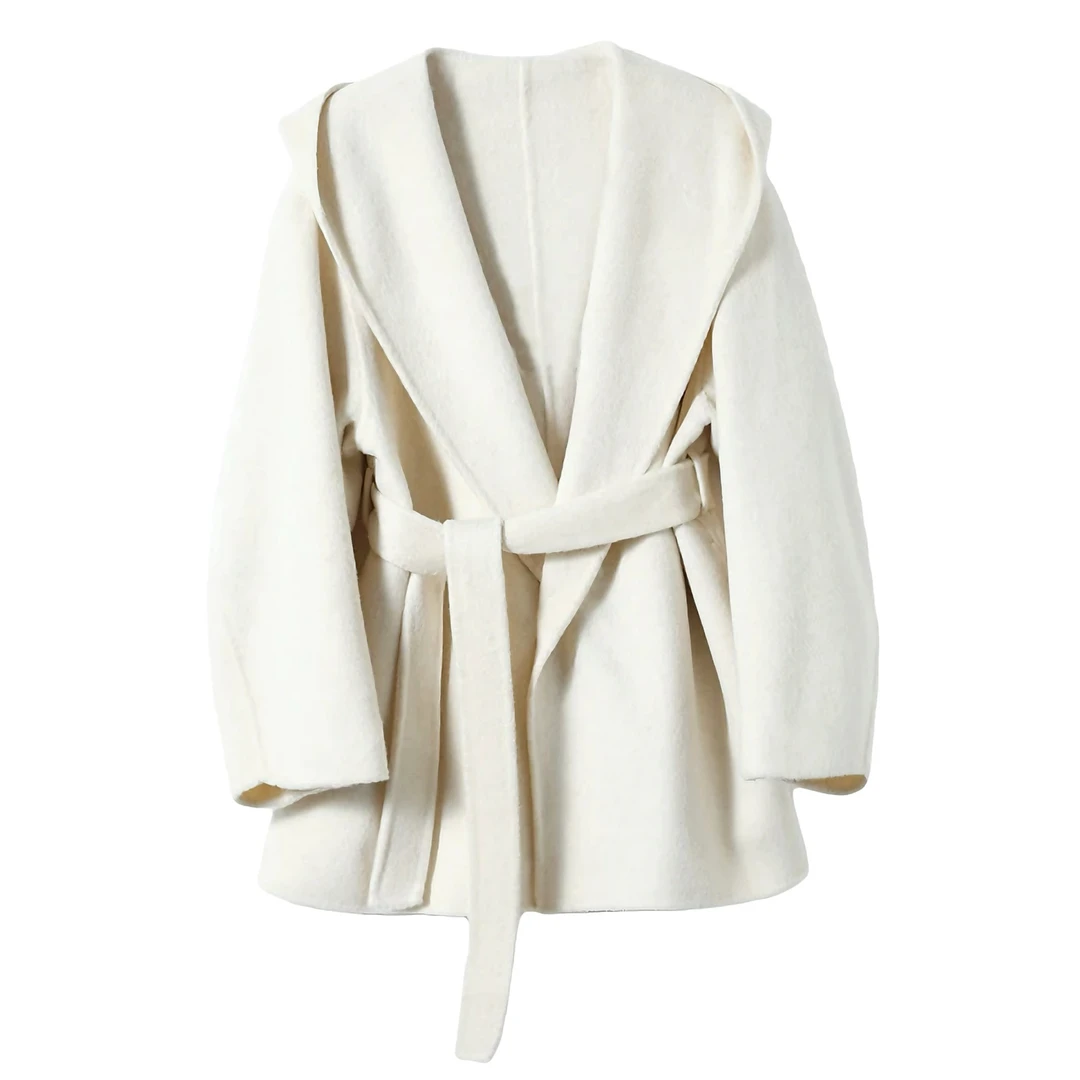 2024新款连帽高级感显气质双面绵羊毛大衣6852YT