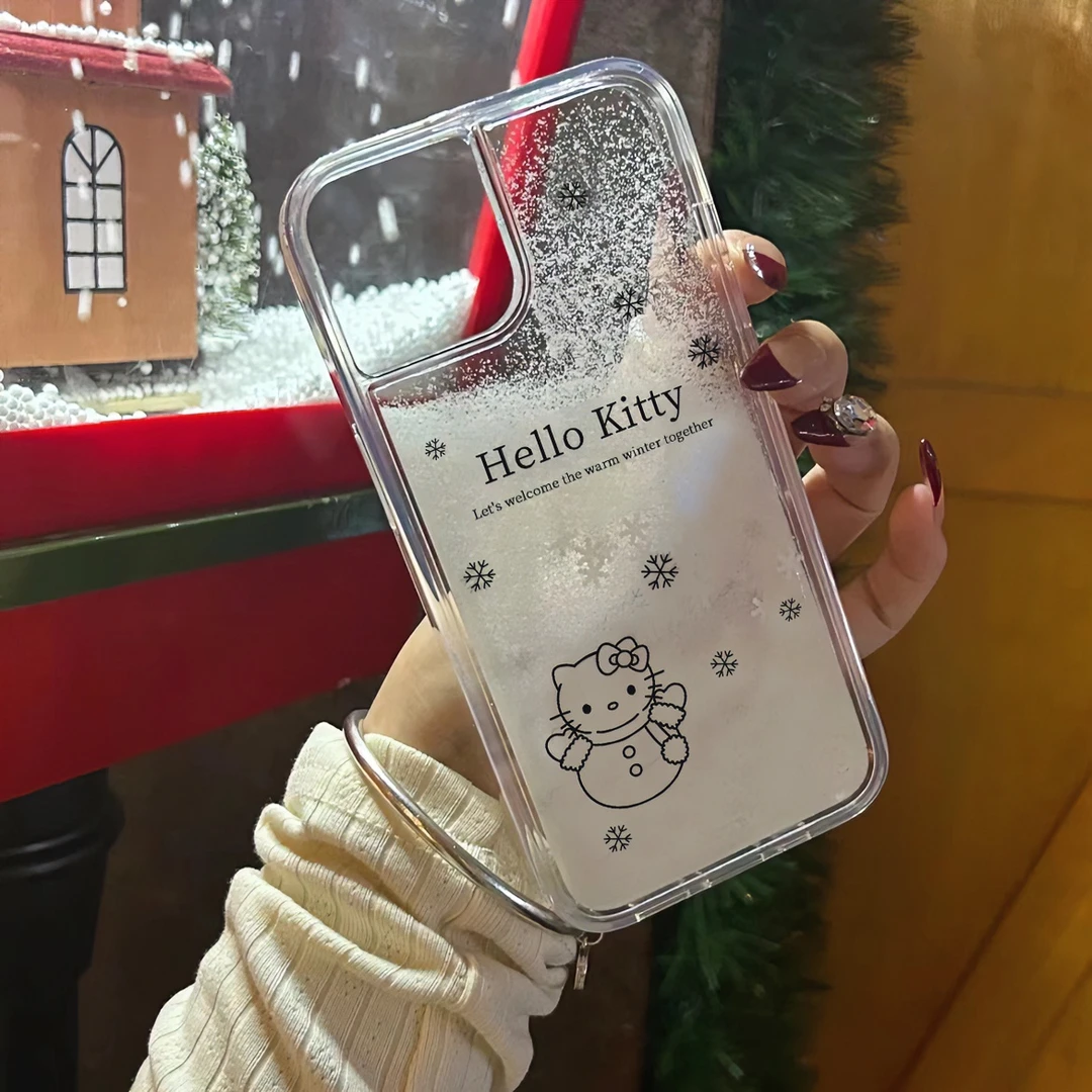 流沙雪人卡通猫咪适用iphone15手机壳苹果13/14promax可爱12/11女