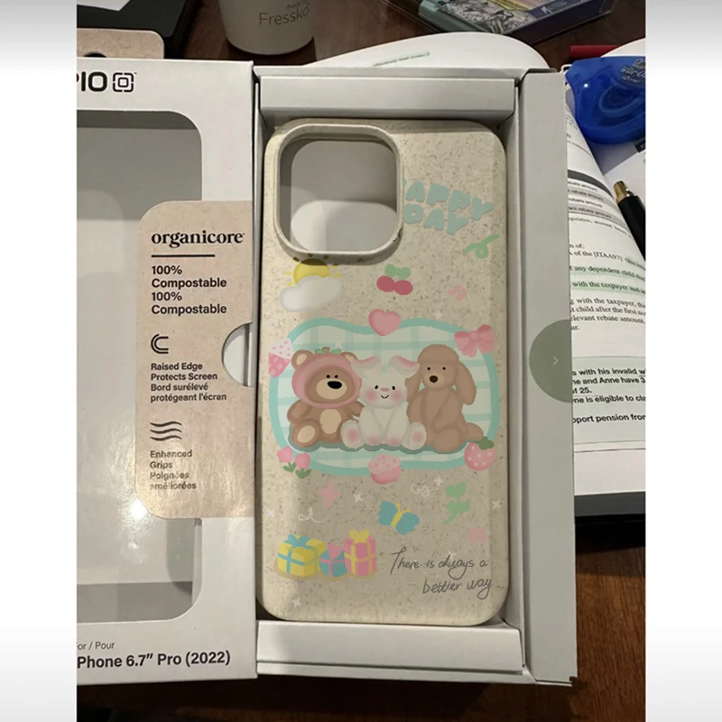 插画小熊小麦壳适用苹果14/13promax手机壳12华为/vivo/小米/oppo