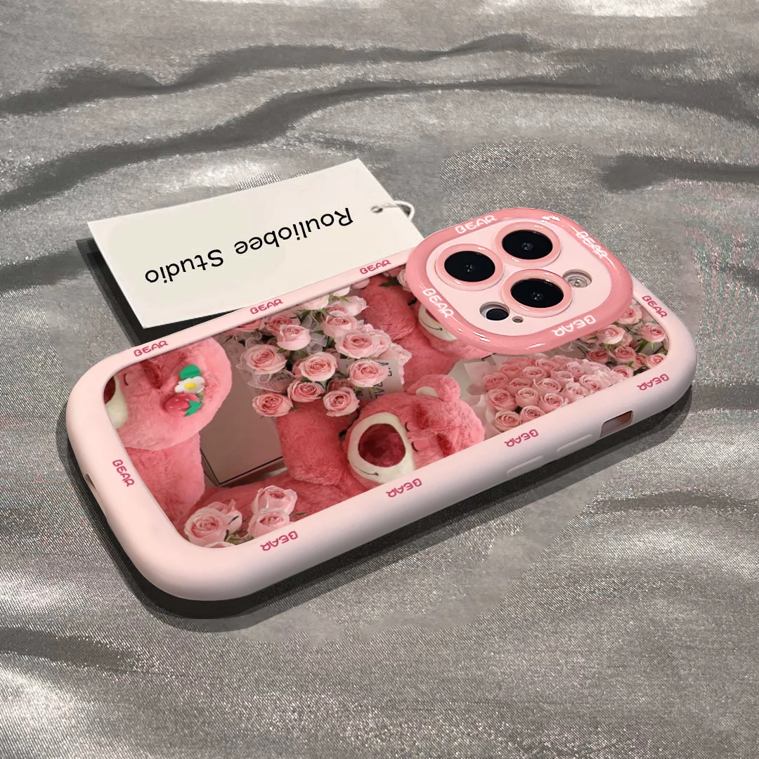 草莓玫瑰熊适用于苹果15手机壳iphone13/14promax防摔12/11女可爱