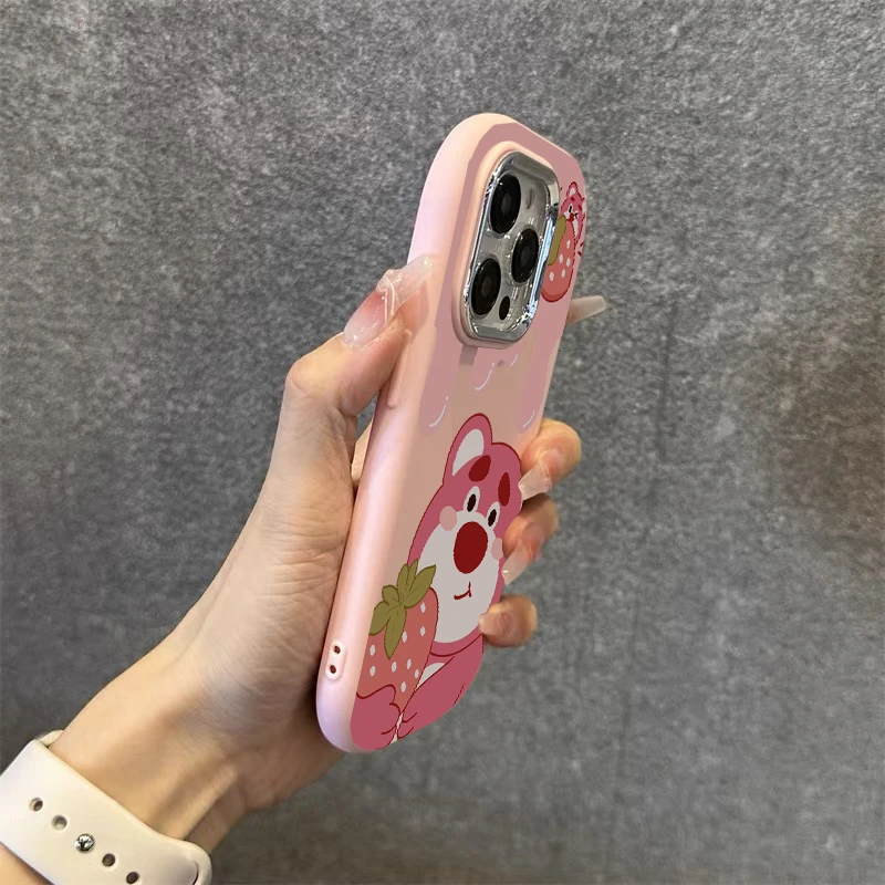 肤感马卡龙草莓熊适用苹果15手机壳iphone13/14promax防摔12/11软
