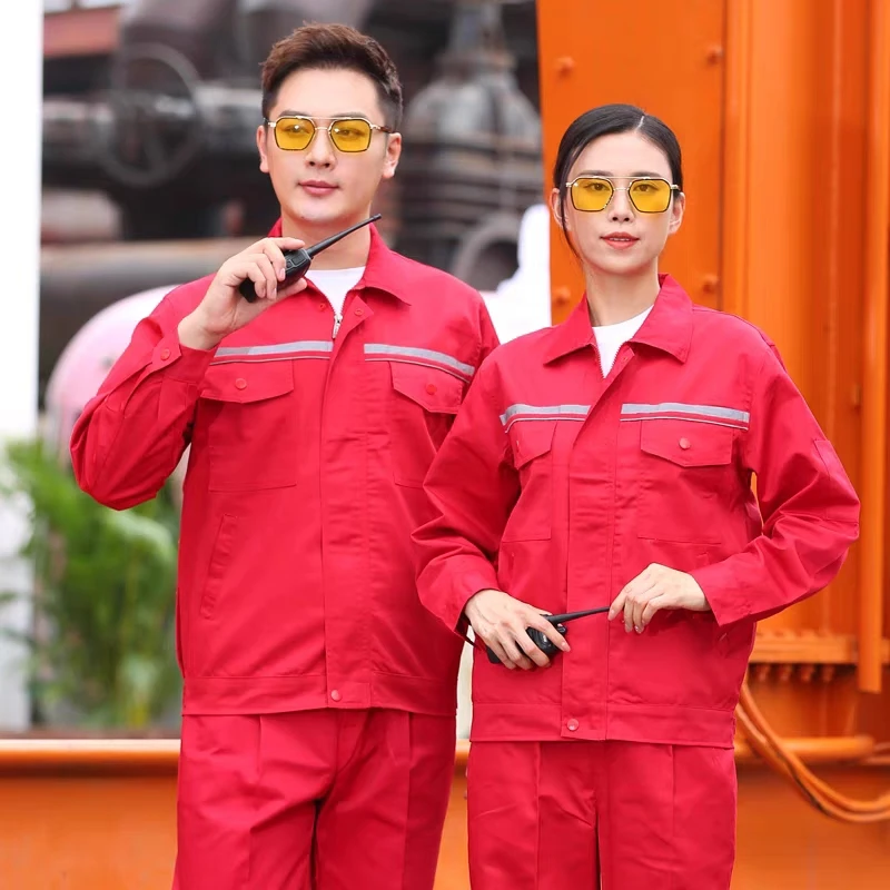 春秋长袖工作服套装男耐磨反光条工厂工地环卫劳保加厚工作服定制