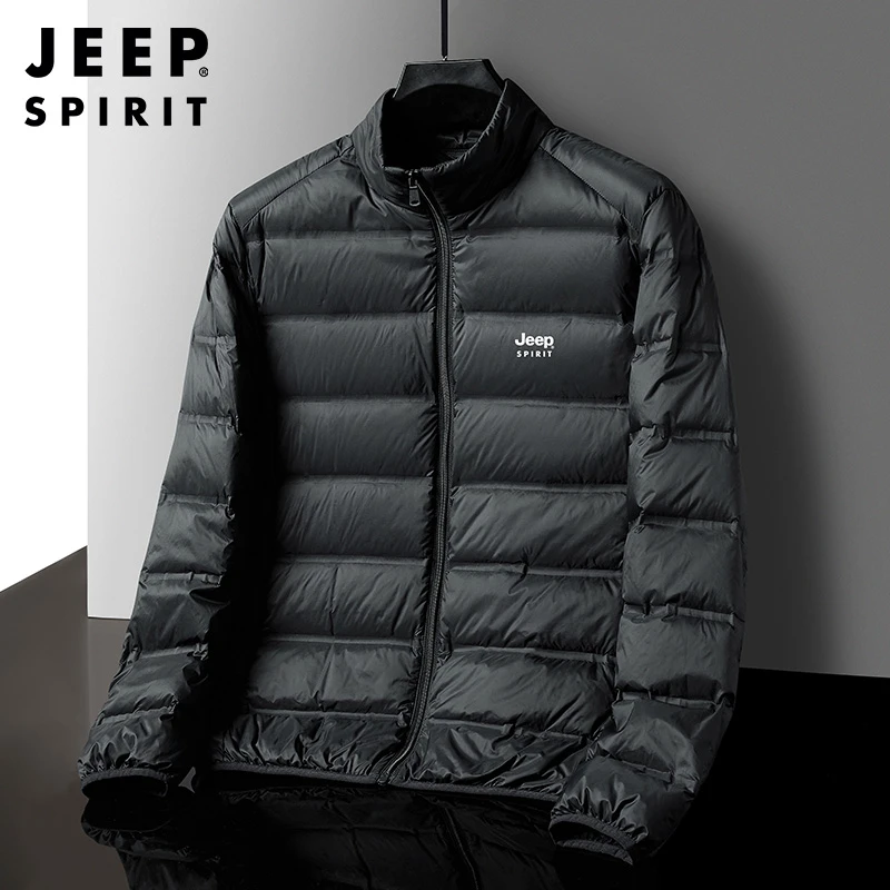 JEEP冬装轻薄羽绒服男洋气百搭休闲时尚内穿保暖立领白鸭绒外套