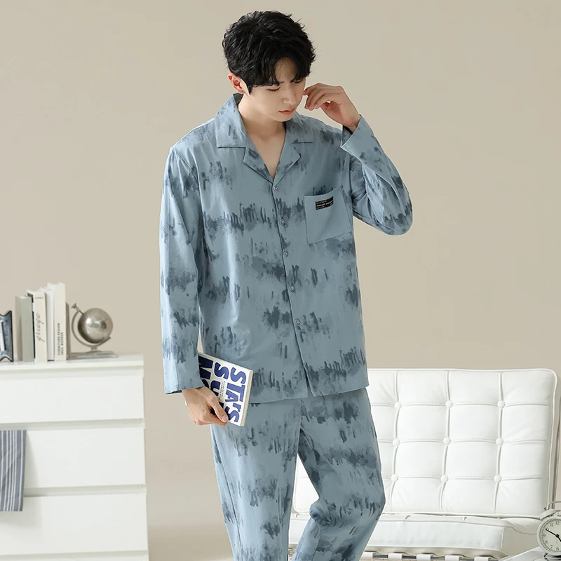 YIHAN-新款男士睡衣莫代尔棉吸透气高级宽松秋冬防静电家居服套装