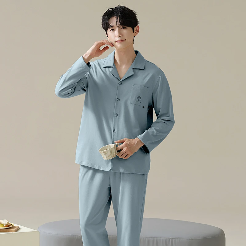 YIHAN-新款莫代尔棉睡衣男士秋冬防静电简约舒适可外穿家居服套装