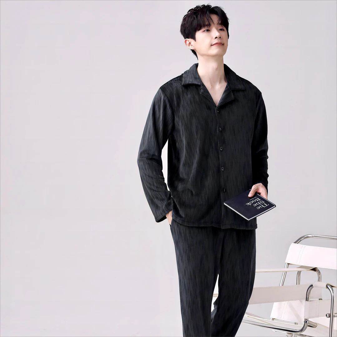 YIHAN-海岛绒冬季新款保暖睡衣男双面绒高克重柔软时尚锁温家居服