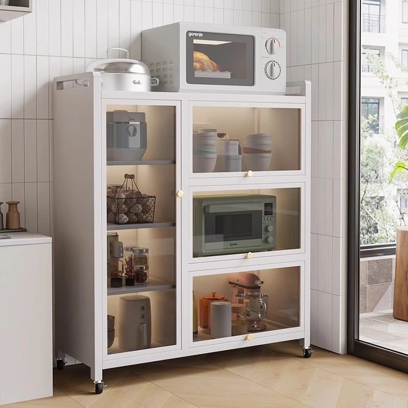 新疆包邮厨房置物架落地多层微波收纳柜子多功能碗储物柜餐边橱柜