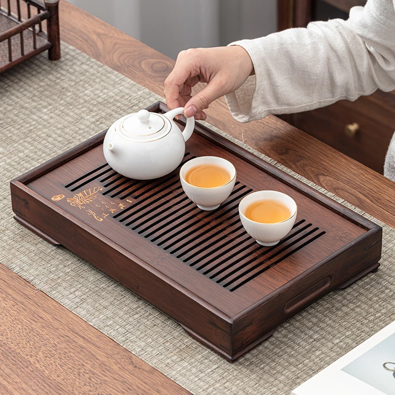 新中式托盘竹制家用茶盘沥水储水式茶台干泡盘小型简约茶托盘
